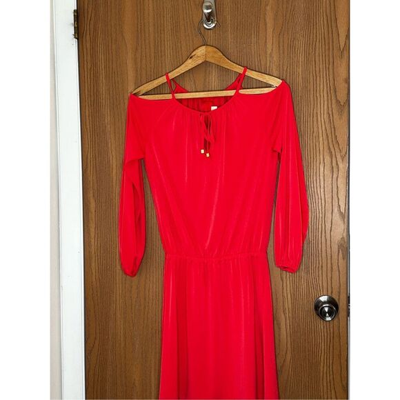 Michael Kors Red Cold Shoulder Midi Dress In‎ XS - Picture 1 of 7